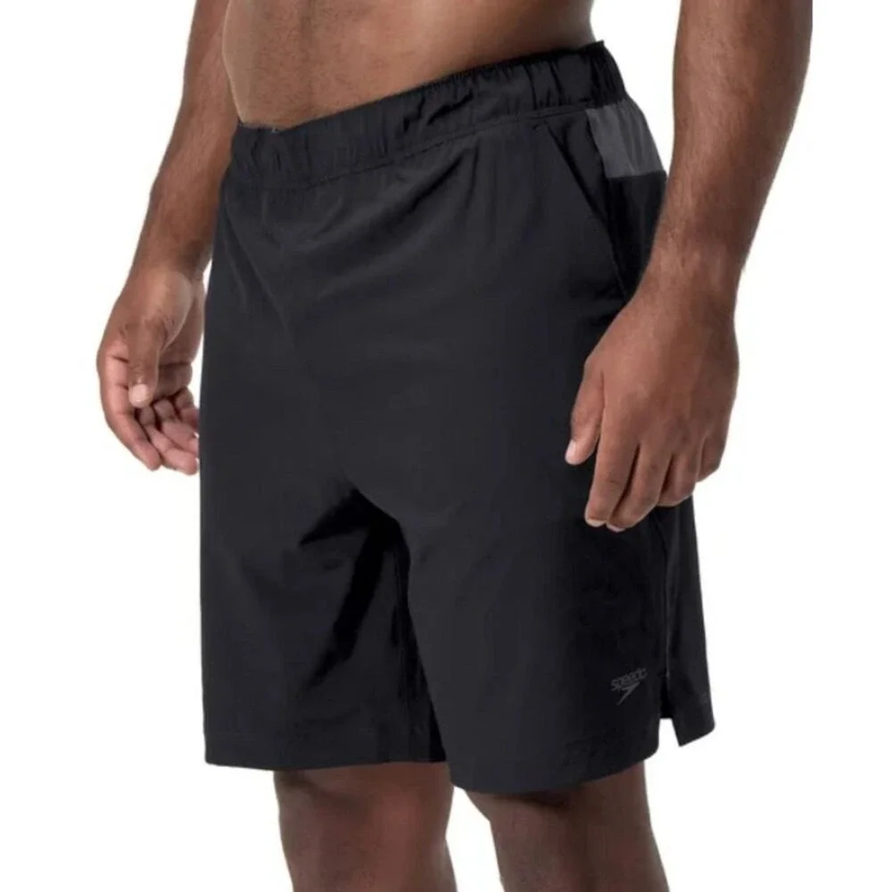 SPEEDO Tech Volley Swim Trunks Mens‎ Small Black Grey Swim Shorts Swimsuit NWT
